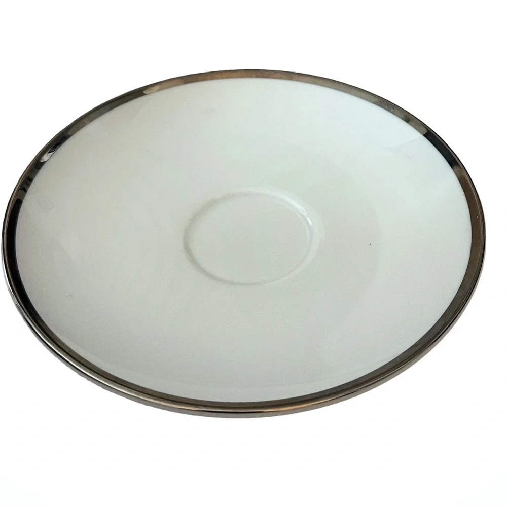 Williams Sonoma Brassiere White Porcelain Platinum Trim Cup & Saucer